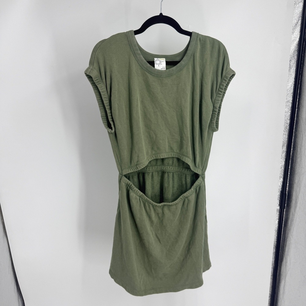 OFFLINE by Aerie Olive Green Cutout Mini Dress Cotton French Terry Pockets M